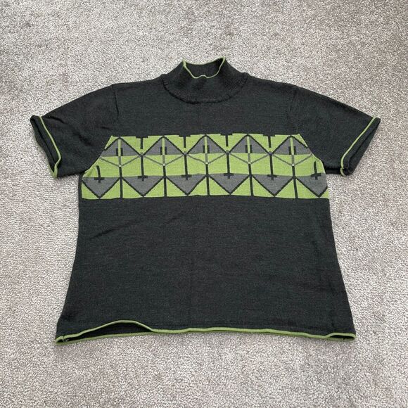 Tahari Arthur S. Levine Short Sleeve Sweater Juniors 12 Gray Argyle Mock Neck - Picture 1 of 9